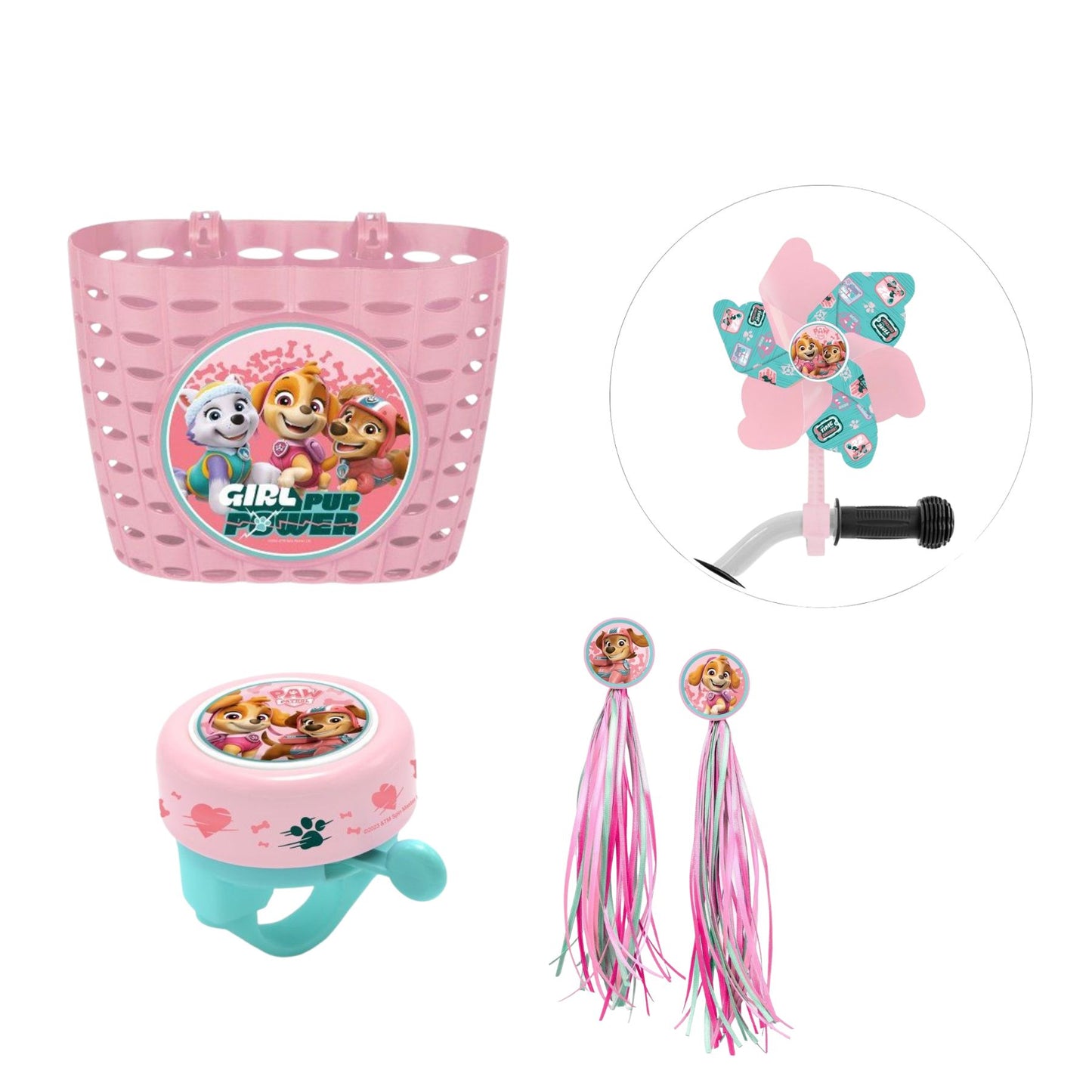 Paw Patrol Fiets accessoires ; Mand, Bel, Franjes en Molen