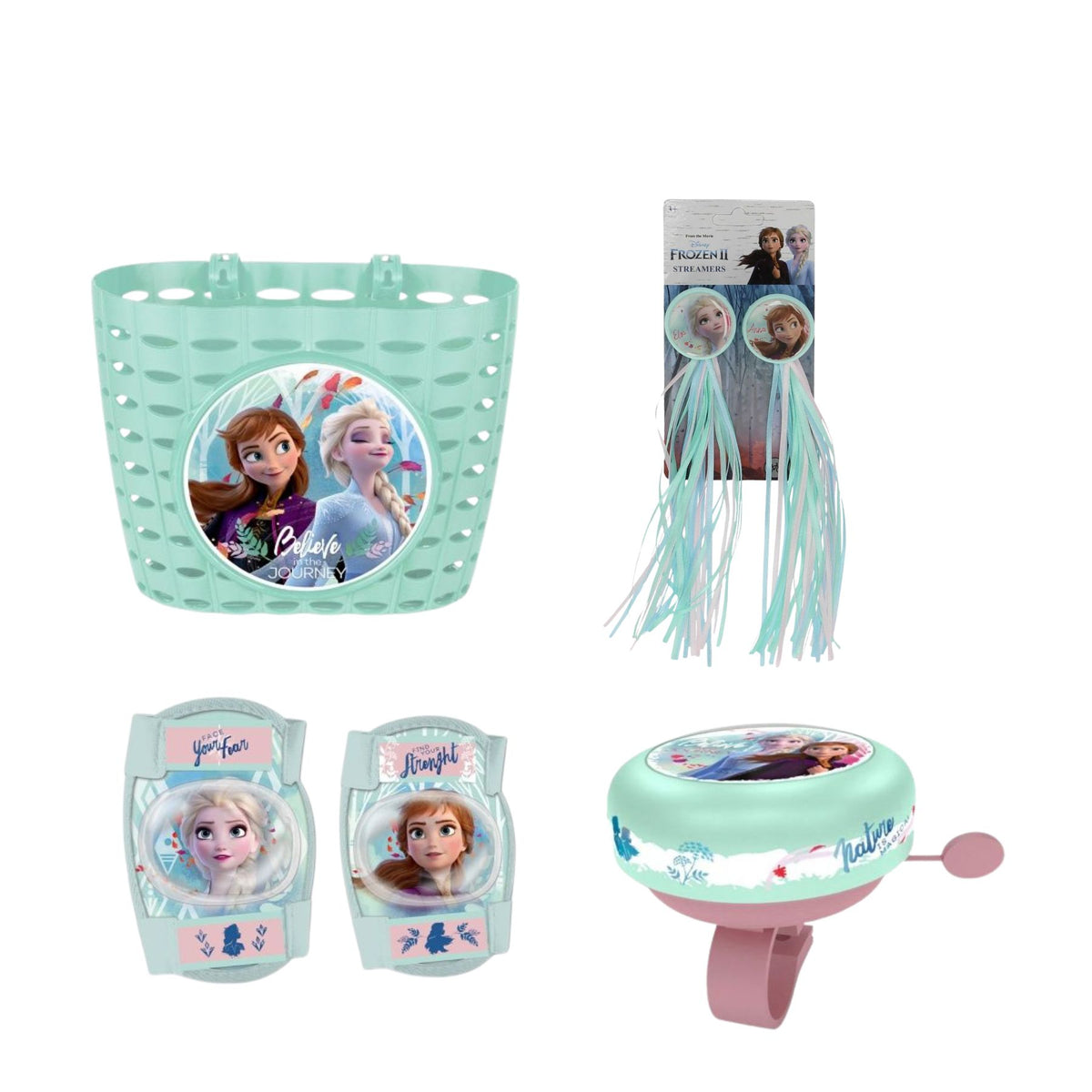 Frozen fietssets; mand, bel, franjes, knie- en elleboogbeschermers