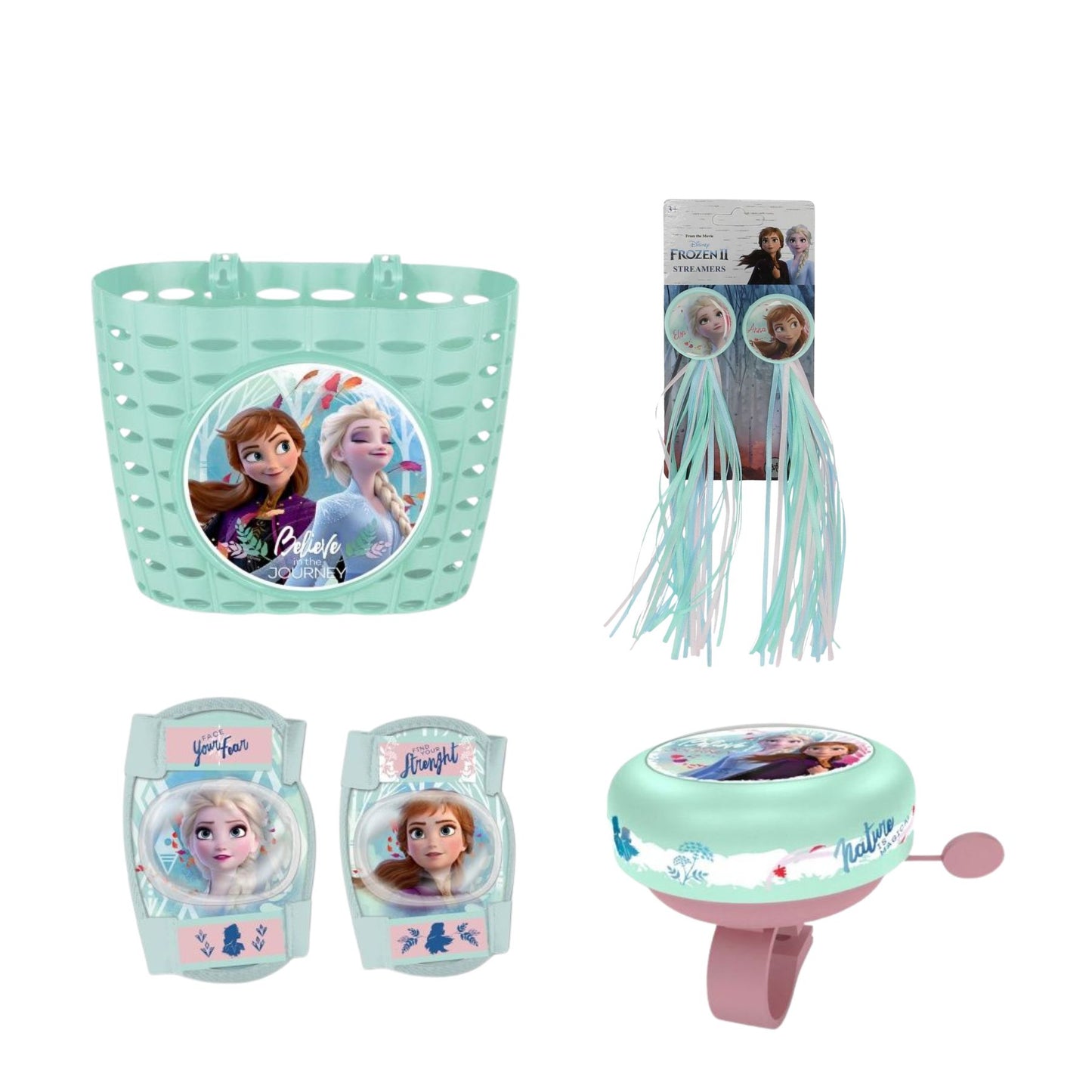 Frozen Fiets accessoires ; Mand, Bel, Franjes, Knie- en elleboogbeschermers