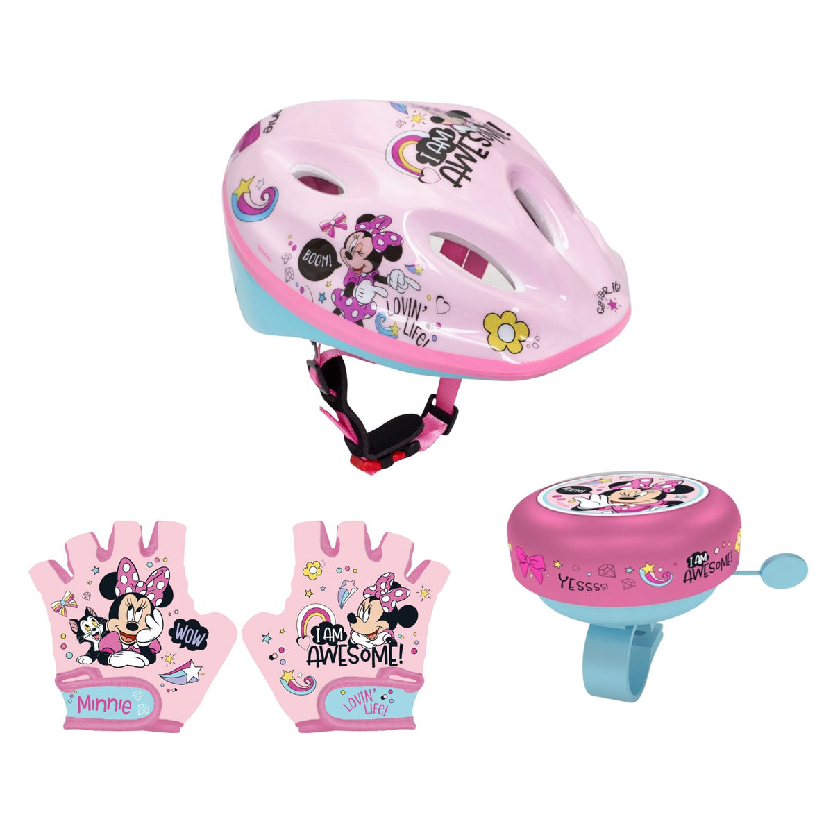 Minnie Mouse fietsset; handschoenen, helm en bel