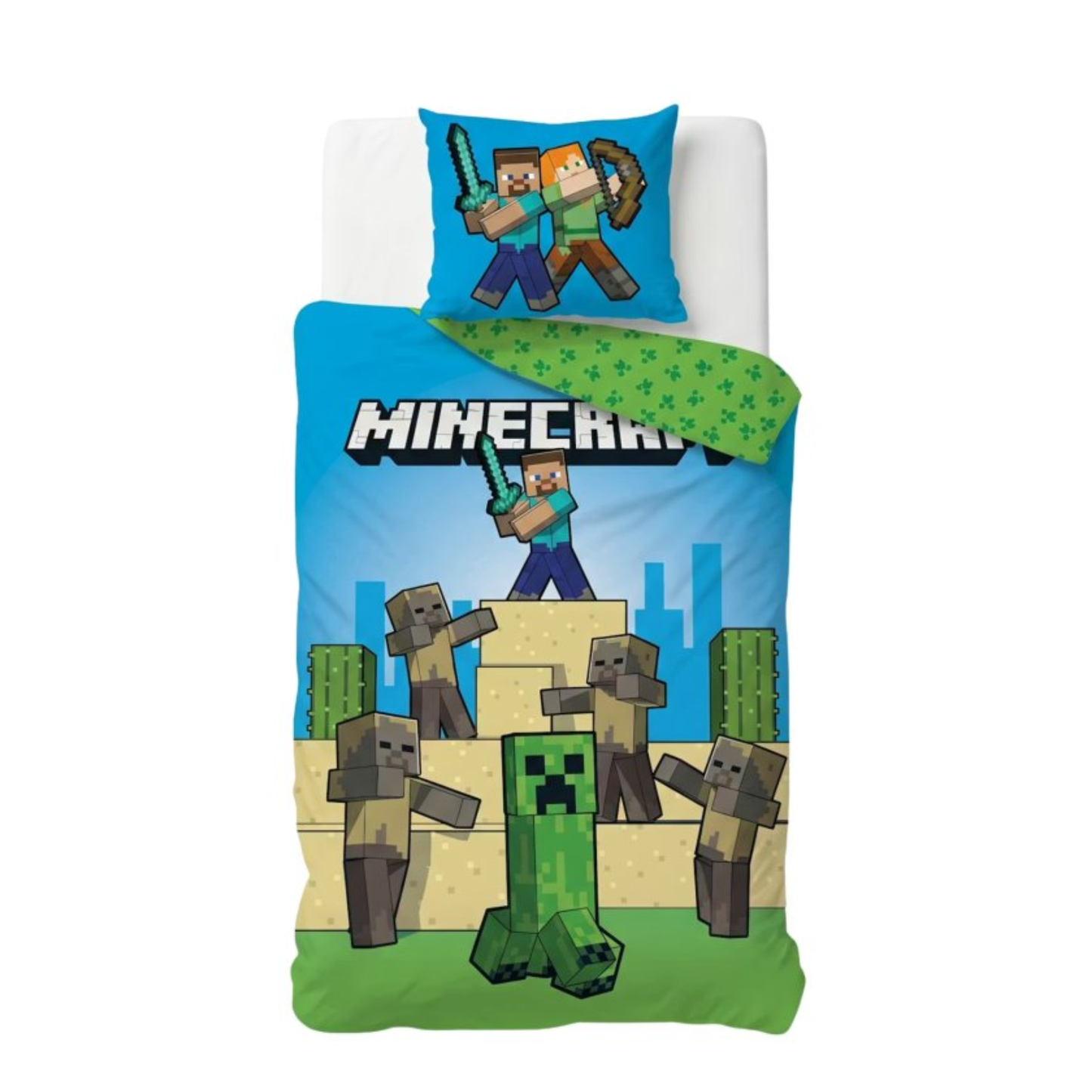 Minecraft slaapkamerset; dekbedovertrek en hoeslaken
