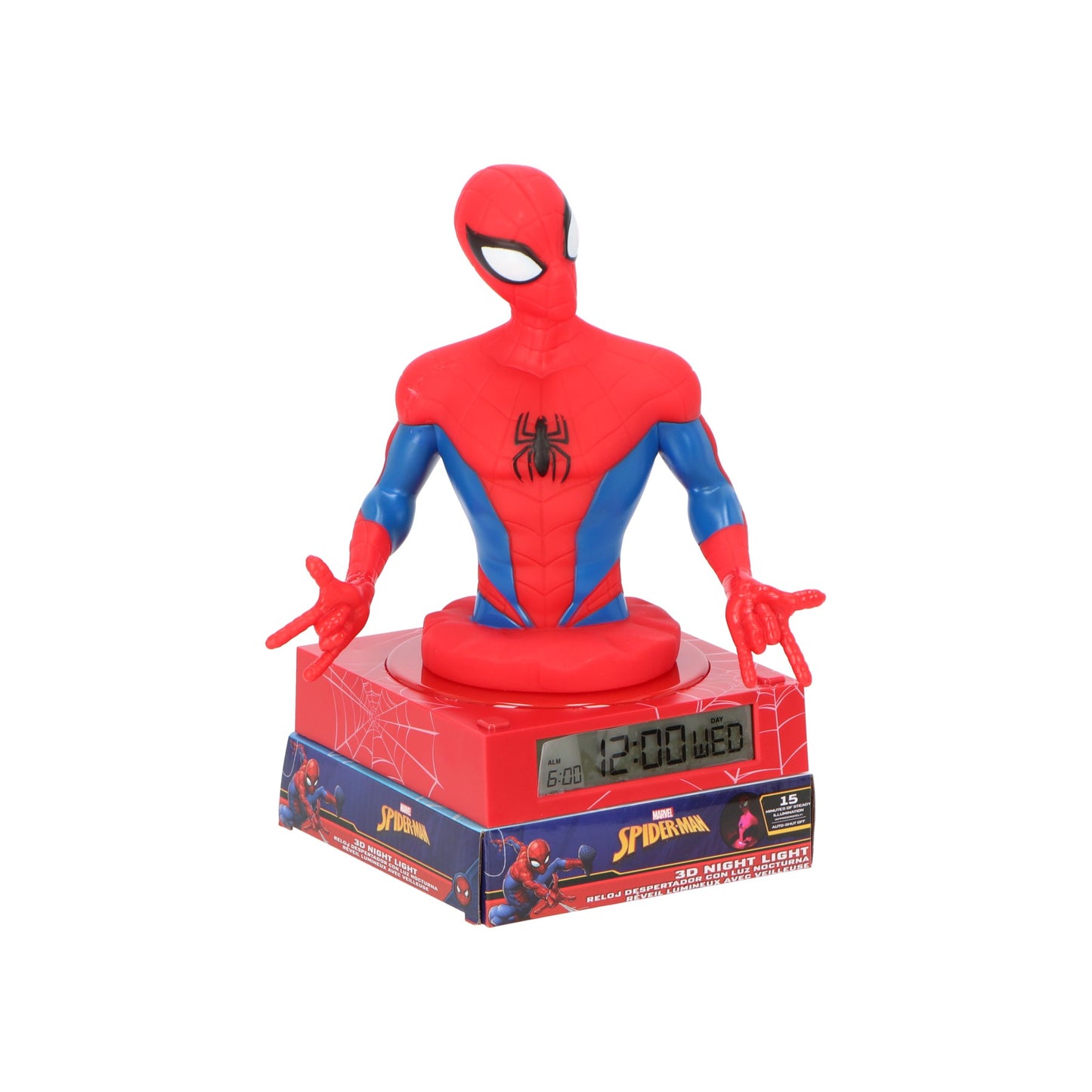 Spiderman 3D Wekker met nachtlampje en geluiden