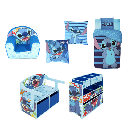 Lilo & Stitch slaapkamerset; dekbedovertrek, kussen, speelgoedbank. kast en stoel