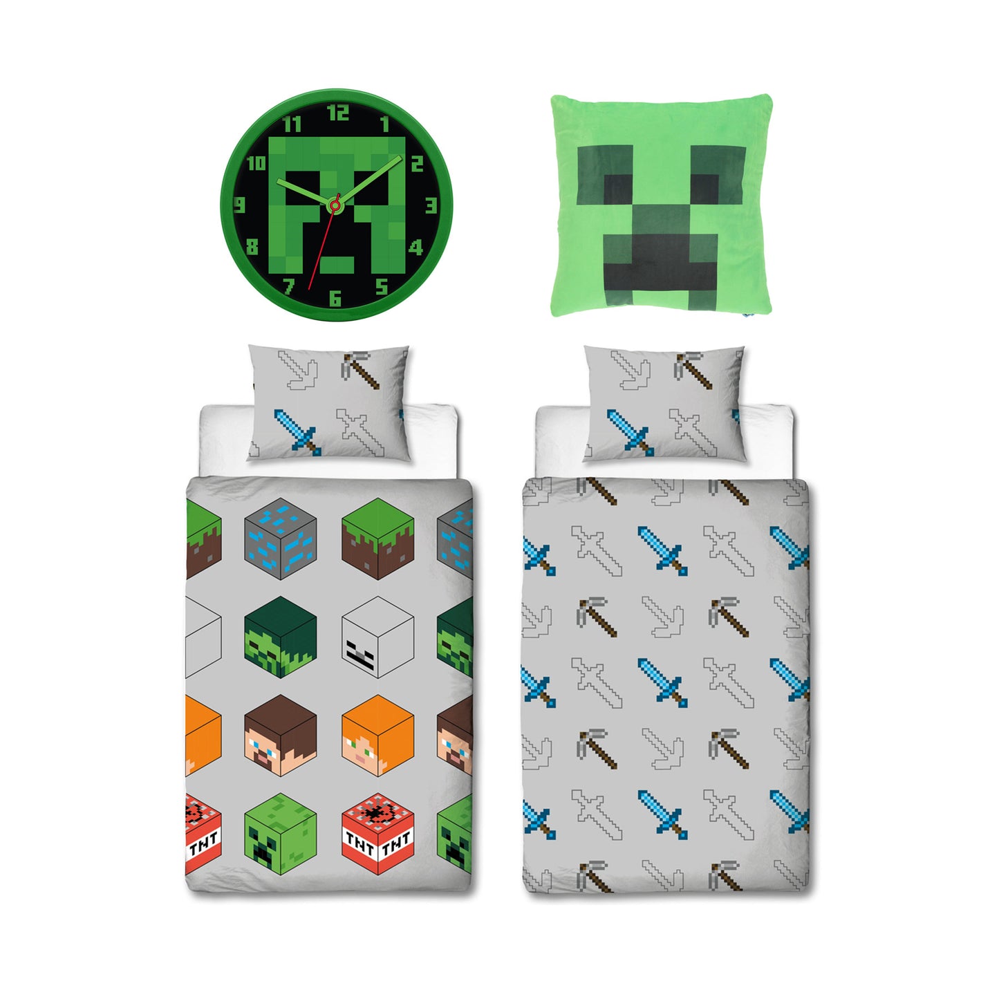 Minecraft Dekbedovertrek + Kussen + Klok