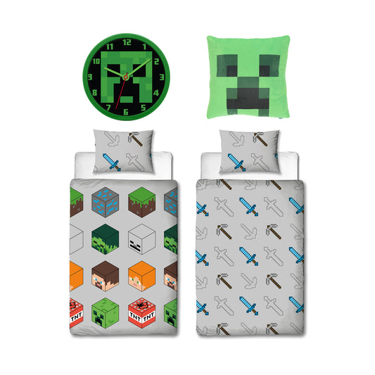 Minecraft Dekbedovertrek + Kussen + Klok