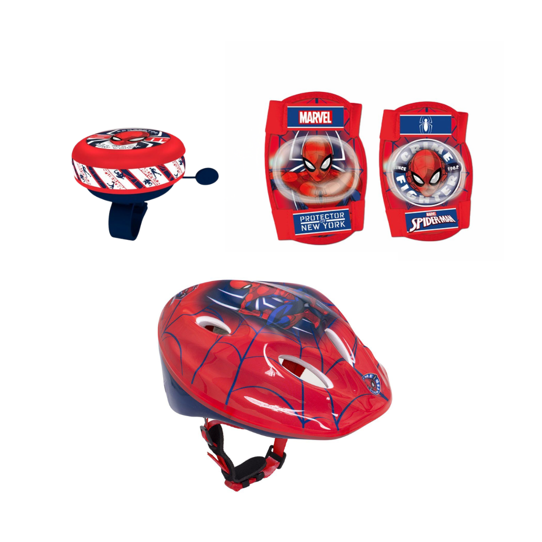 Spiderman Fiets accessoires ; Helm, Fietsbel en Knie beschermers
