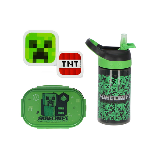 Minecraft lunchset; lunchbox, snackbox en drinkfles