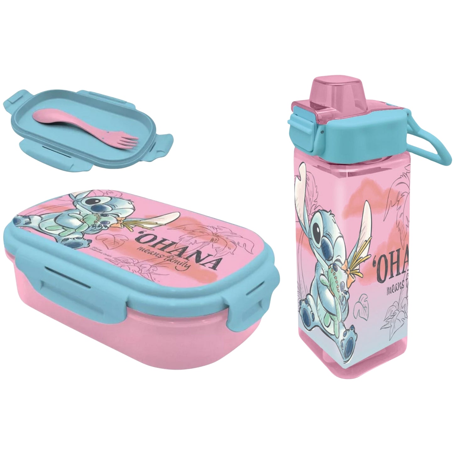 Lilo & Stitch Lunchset; Fles en Lunchbox met Bestek