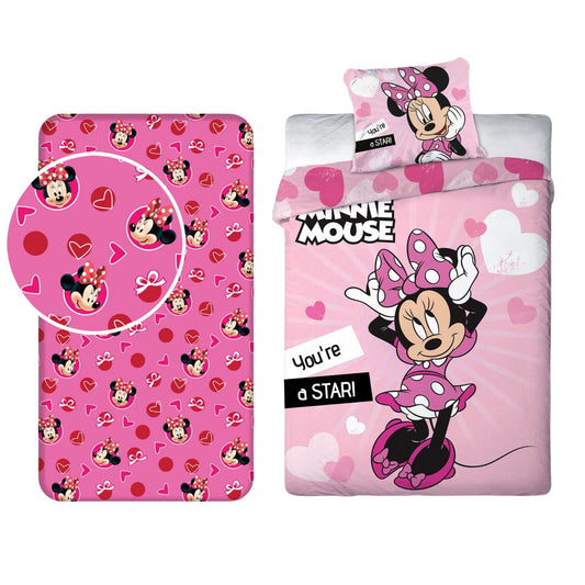 Minnie Mouse slaapkamerset; dekbedovertrek en hoeslaken