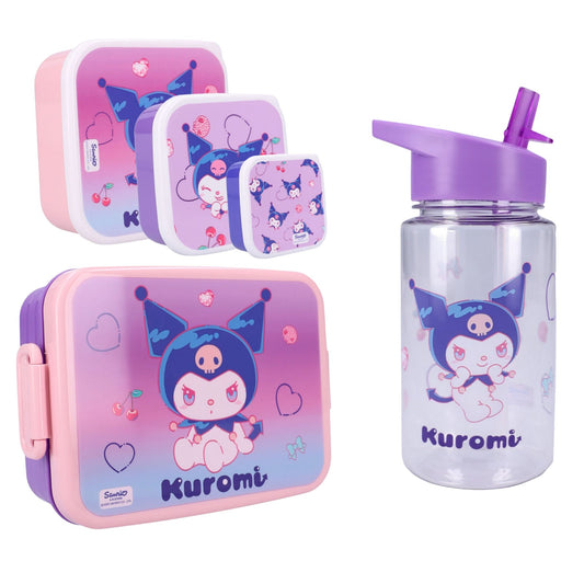 Kuromi Lunchset; Fles, Lunchbox en 3-in-1 Snackbox