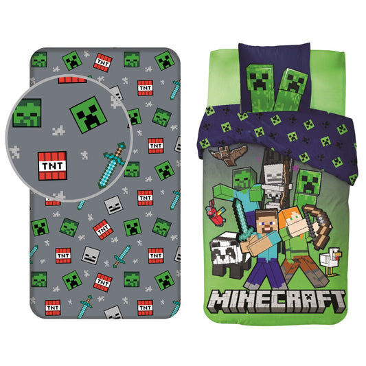 Minecraft slaapkamerset; dekbedovertrek en hoeslaken