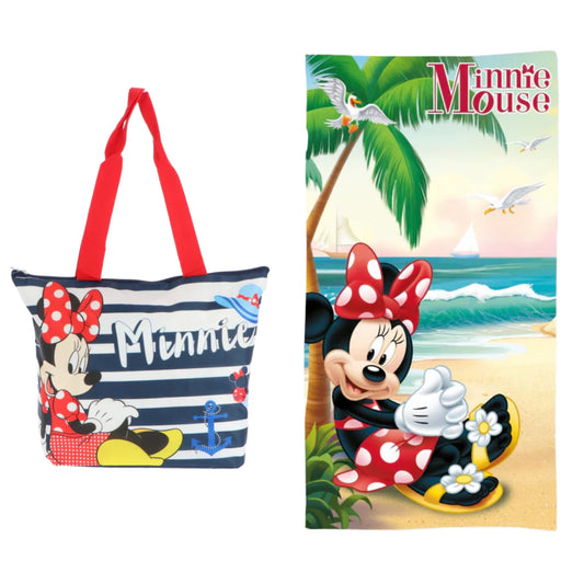 Minnie Mouse strandset; strandlaken en strandtas