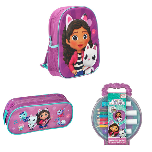 Gabby's Dollhouse back to school set; 3D rugzak, etui en schrijfwarenset