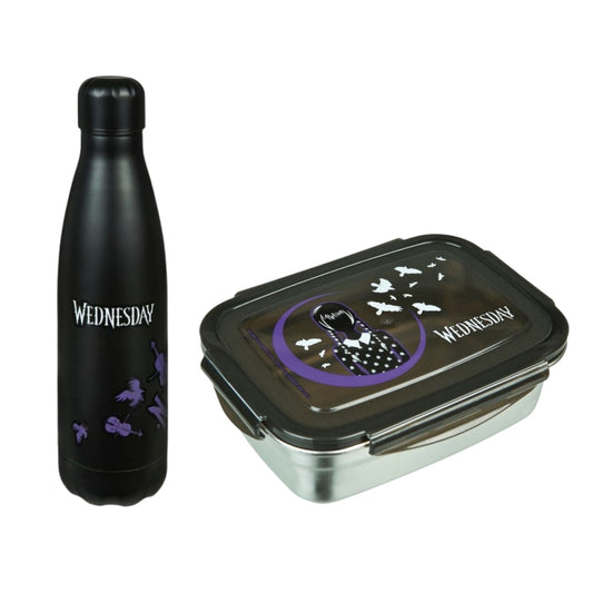 Wednesday RVS lunchset; drinkfles en lunchbox
