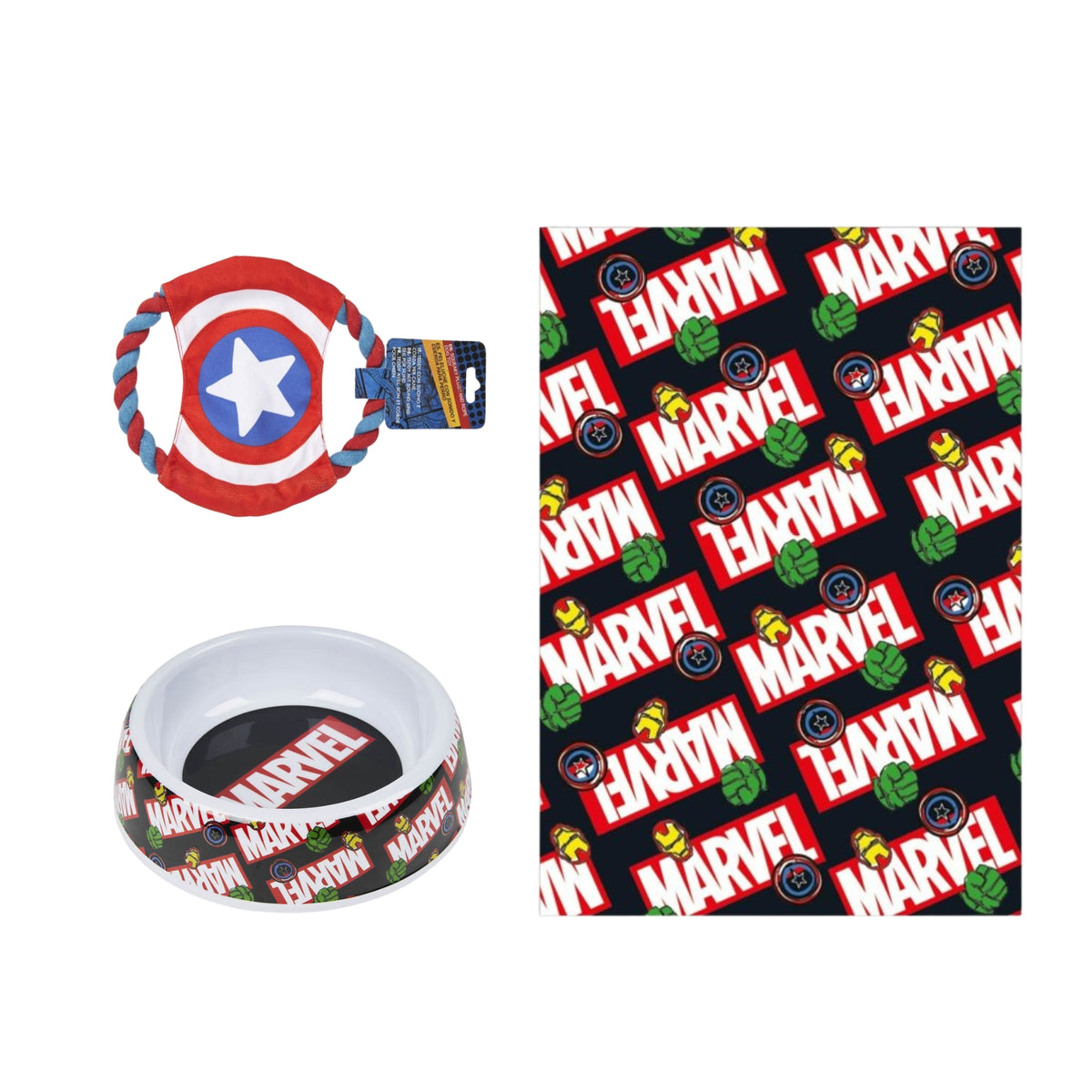 Avengers hondenset; voerbak, frisbee en deken