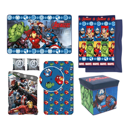 Avengers slaapkamerset; dekbedovertrek, hoeslaken, vloerkleed, opbergbox en beddensprei