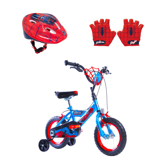 Spiderman fietsset; fiets 12 inch, handschoenen en helm