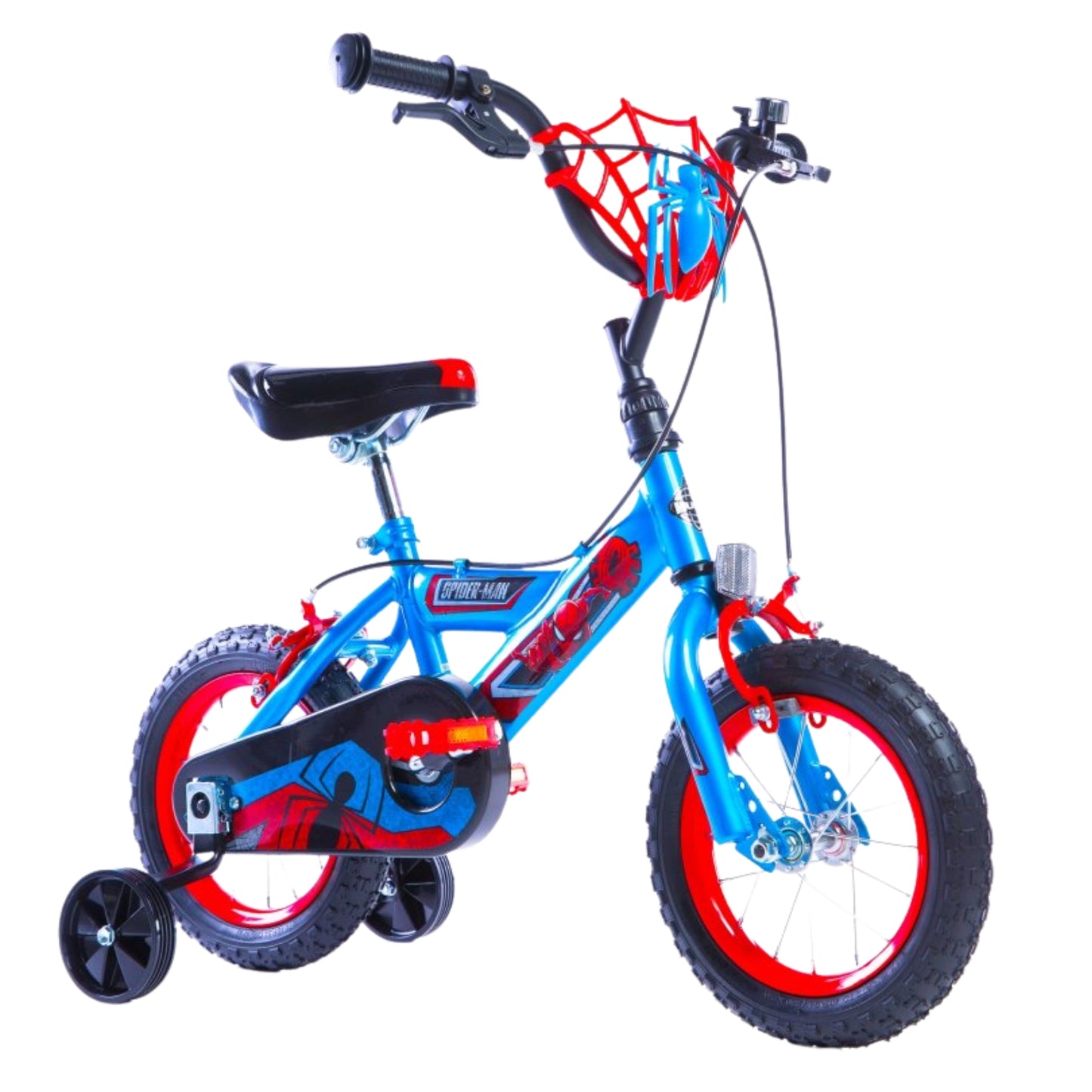 Spiderman fietsset blauw; fiets 12 inch, helm en handschoenen