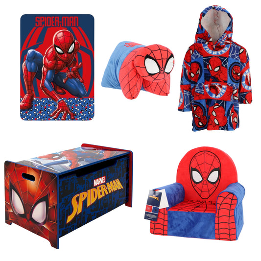 Spiderman slaapkamerset; speelgoedkist, fleecedeken, hoodiedeken, kussen en stoel