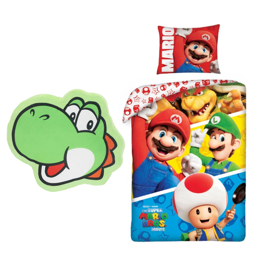 Super Mario slaapkamerset; dekbedovertrek en kussen