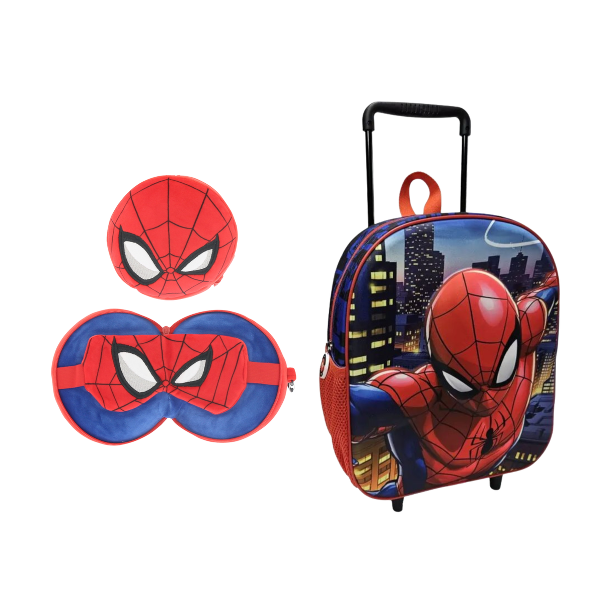 Spiderman reisset; trolleyrugzak en 2 in 1 slaapmasker en reiskussen