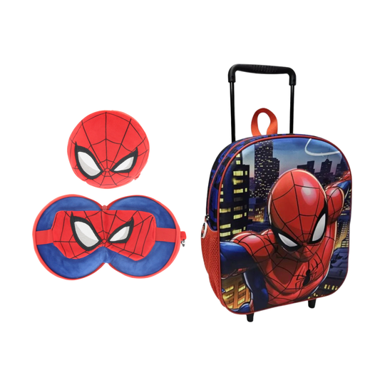 Spiderman reisset; trolleyrugzak en 2 in 1 slaapmasker en reiskussen
