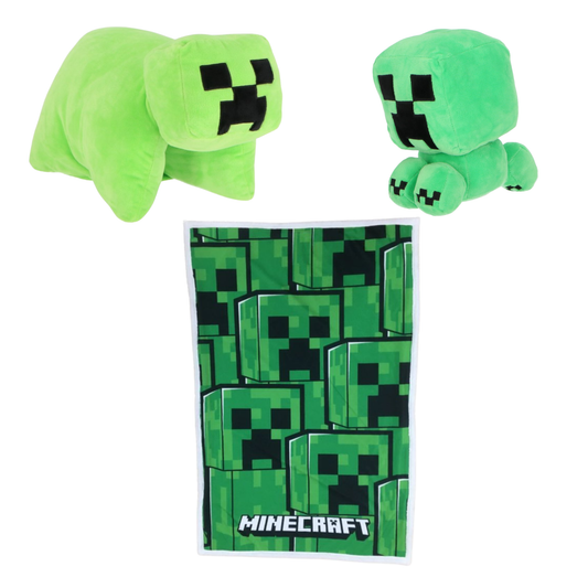 Minecraft slaapkamerset; kussen, fleecedeken en spaarpot