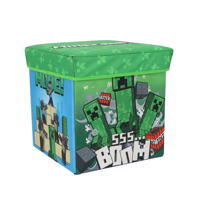 Minecraft slaapkamerset; dekbedovertrek, wandklok, opbergdoos/stoel, vloerkleed en kussen