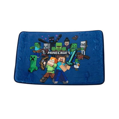 Minecraft slaapkamerset; dekbedovertrek, wandklok, opbergdoos/stoel, vloerkleed en kussen