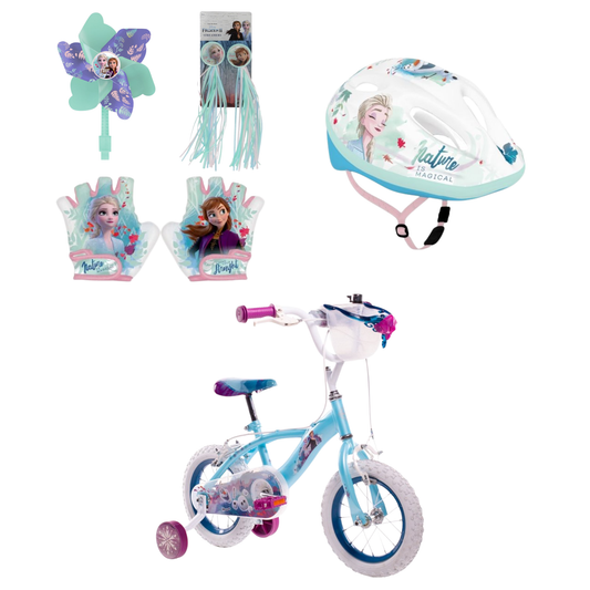 Frozen fietsset; fiets 12 inch, handschoenen, windmolen, stuur fransjes en helm