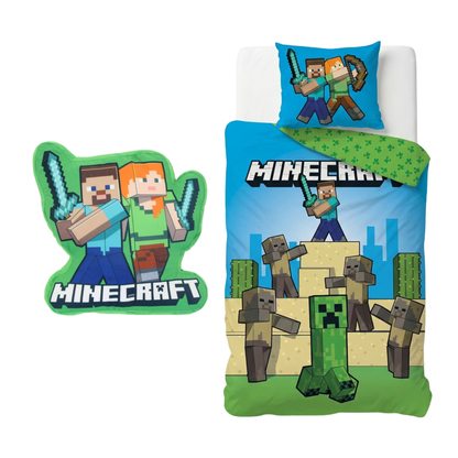 Minecraft slaapkamerset; dekbedovertrek en kussen