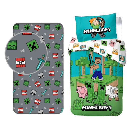 Minecraft slaapkamerset; dekbedovertrek en hoeslaken