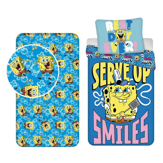 Spongebob slaapkamerset; dekbedovertrek en hoeslaken