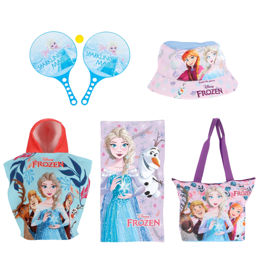 Frozen zomerset: tennisset, poncho, hoedje, strandtas en strandlaken