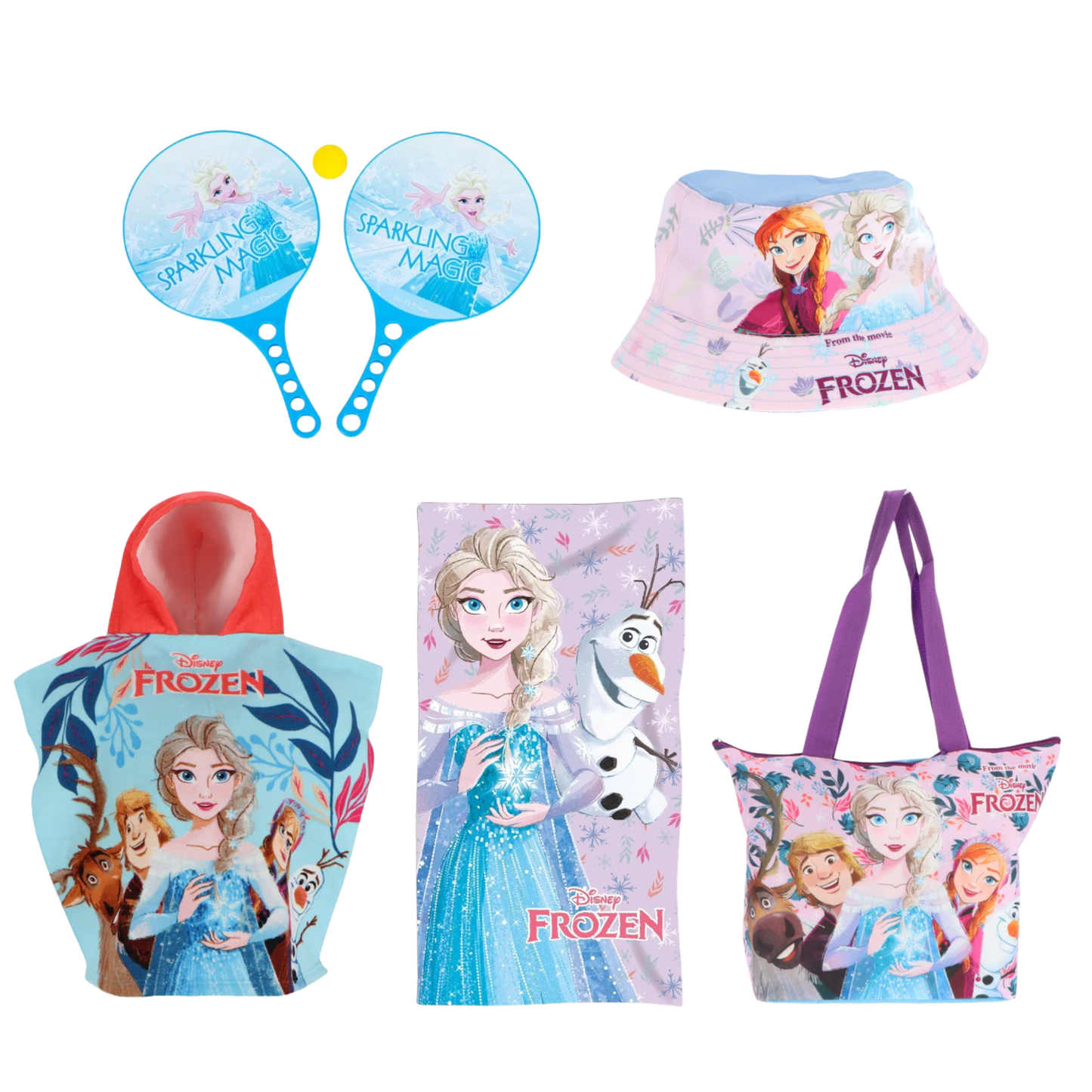Frozen strandset: strandlaken, poncho, strandtas, tennisset en vissershoedje