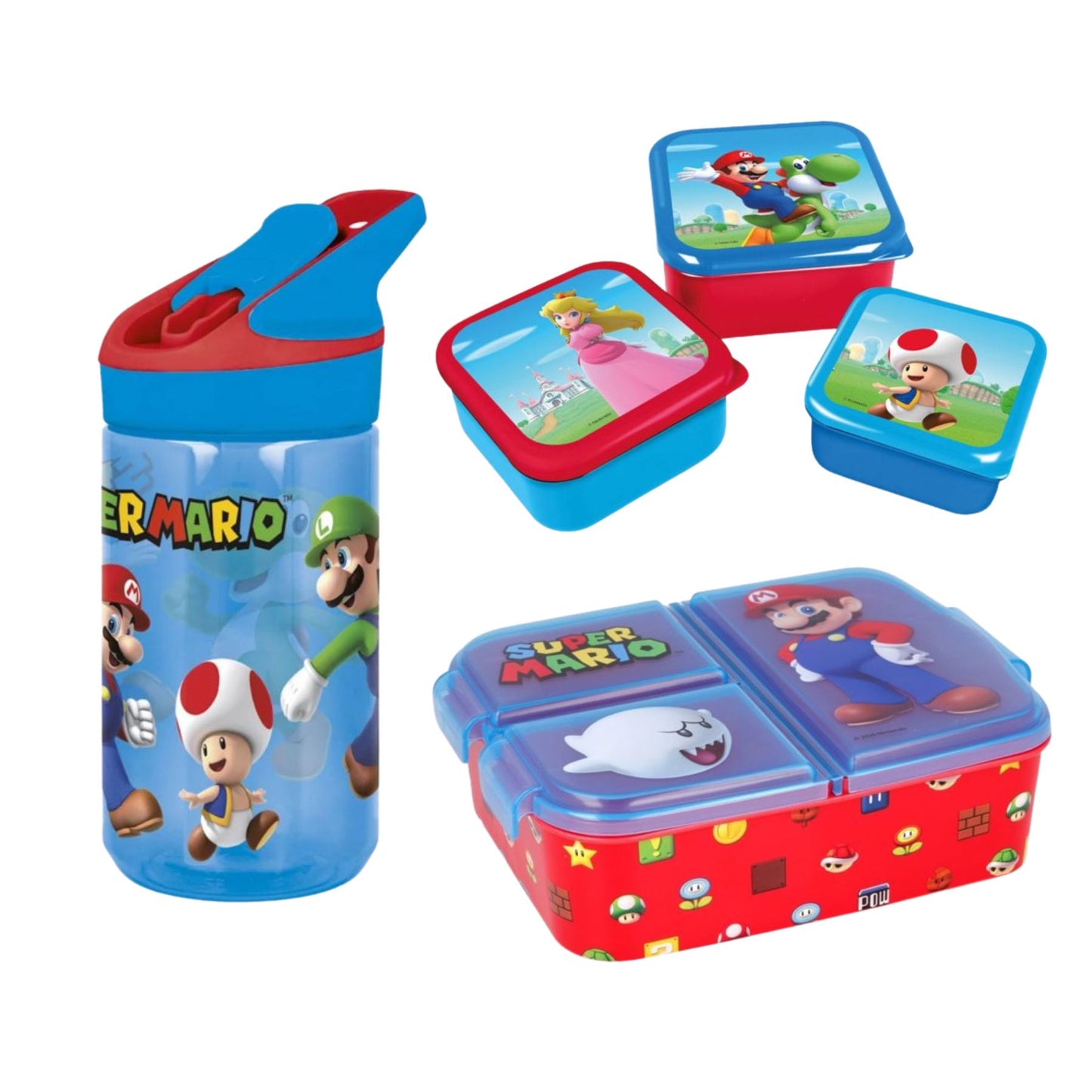 Super Mario lunchset; drinkfles, lunchbox en snackbox