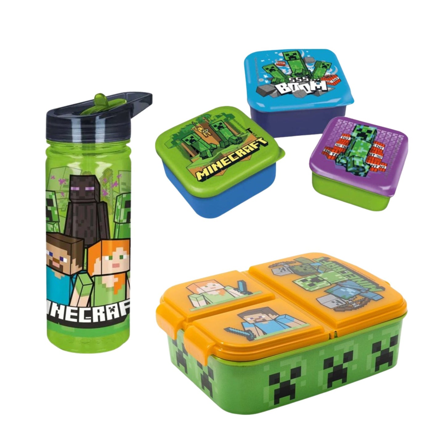 Minecraft lunchset; drinkfles, lunchbox en snackbox