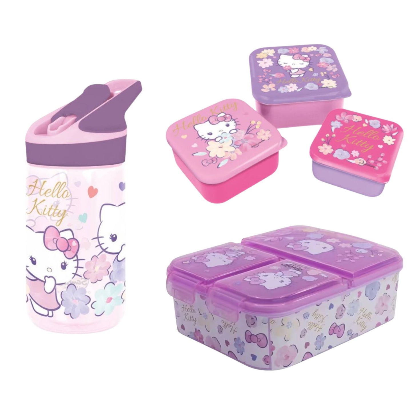 Hello Kitty lunchset; drinkfles, lunchbox en snackbox