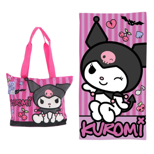 Kuromi strandset; strandlaken en strandtas