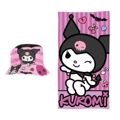 Kuromi strandset; strandlaken en vissershoedje