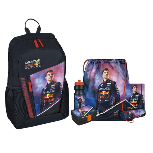 Max Verstappen School Set; rugzak, gymtas, bidon, lunchbox, schrift & etui
