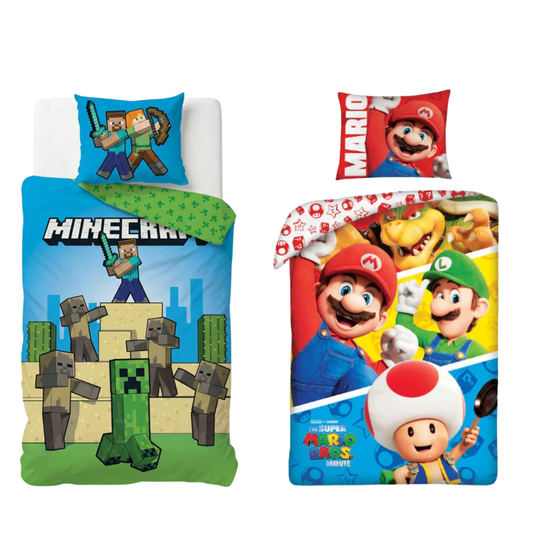 Minecraft + Super Mario 2-delige dekbedovertrekset