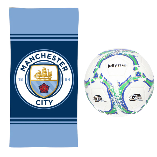 Manchester City strandset; strandlaken en voetbal