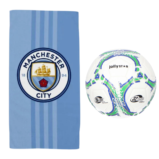 Manchester City strandset; strandlaken en voetbal