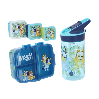 Bluey lunchset; lunchbox, snackbox en drinkfles
