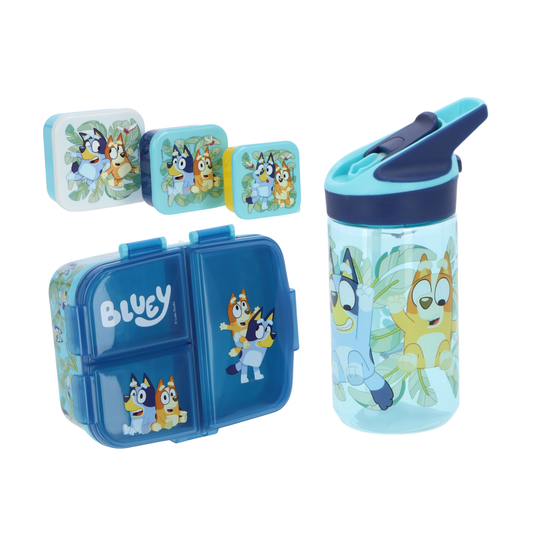 Bluey lunchset; drinkfles, lunchbox en snackbox