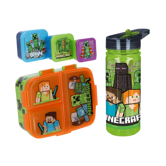 Minecraft lunchset; drinkfles, lunchbox en snackbox