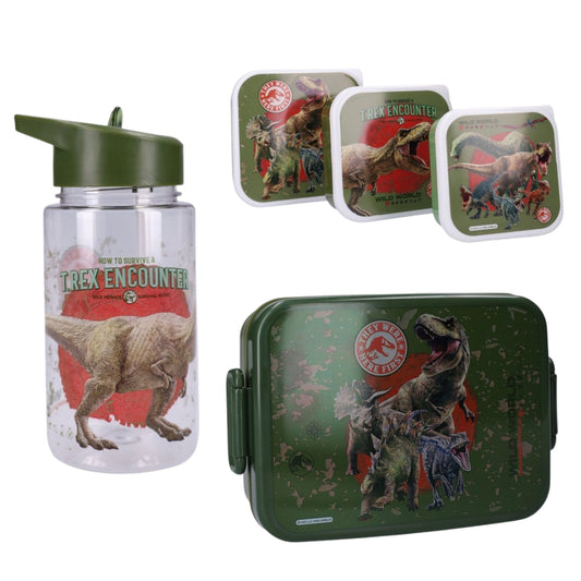 Jurassic World lunchset; lunchbox, snackbox en drinkfles