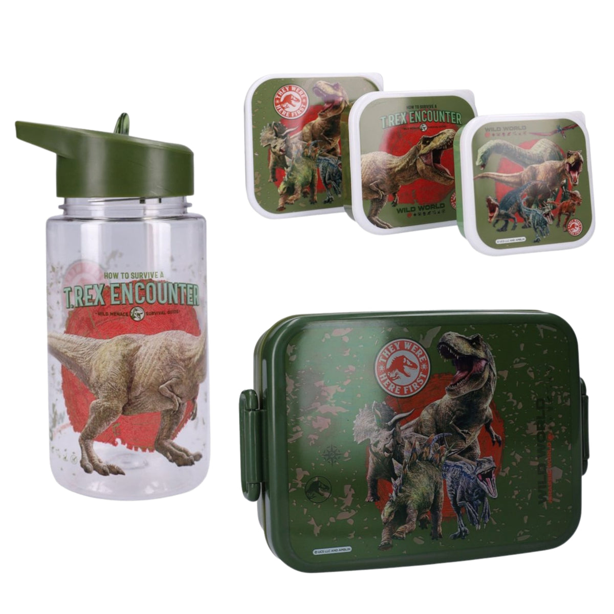 Jurassic World lunchset; lunchbox snackbox en drinkfles