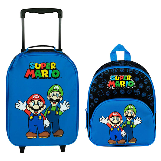 Super Mario reisset; trolley en rugzak